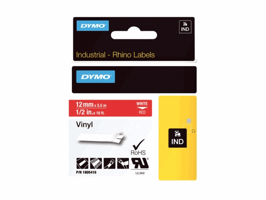 Dymo Rhino labeltape 12mmx5.5m rood op wit 18054