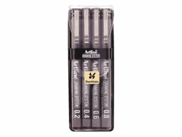 Fineliner Artline technisch etui met 0.2-0.4-0.6-0.8mm zwart