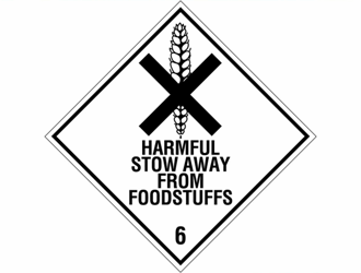 Gevarenetiket A30, 100X100mm wit opdruk zwart. Klasse 6 Harmful Stow Away From Foodstuffs artikel afbeelding