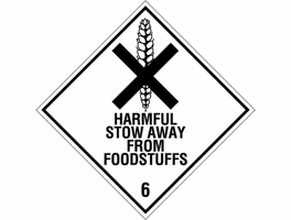 Gevarenetiket A30, 100X100mm wit opdruk zwart. Klasse 6 Harmful Stow Away From Foodstuffs