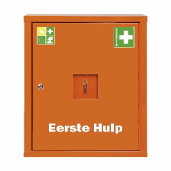 Verbandkast conform DIN 13169 met 1 deur, signaaloranje, h x b x d = 560x490x200 mm zonder inhoud