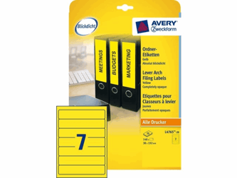 RUGETIKET AVERY ZWECK L4765-20 192X38MM GEEL 140ST artikel afbeelding