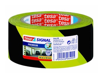 tesa® Markeringstape Premium 50 mm x 66 m, zwart/geel (rol 66 meter)