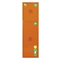 Hulpzuil conform DIN 13169 signaaloranje, h x b x d = 1680x490x200 mm met vulling en eerste hulp koffer
