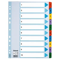 Esselte Index tabblad, A4, polypropyleen en karton, set van 1-10 tabbladen, assorti (set 10 vel)