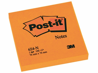 MEMOBLOK 3M POST-IT 654N 76X76MM NEON ORANJE artikel afbeelding