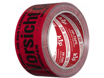 339 Kip PP-verpakkingstape – met opdruk: Vorsicht Glas! - rood/zwart. Breedte 50mm x lengte 66m artikel afbeelding