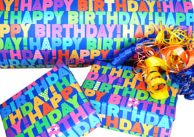 50cm x 150 mtr. gecoatpapier 65 gram, design happy birthday