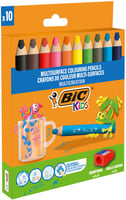 Kleurpotloden BicKids Multi Surface inclusief puntenslijper assorti pak à 10 stuks