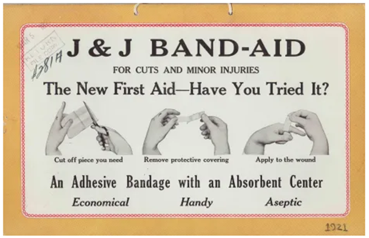 De eerste fabrieksmatig geproduceerde pleisters van Johnson & Johnson.