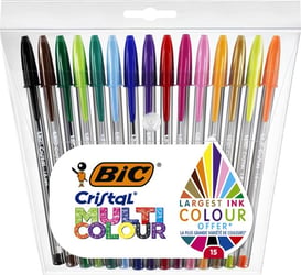 Balpen Bic Cristal multicolour etui à 15 kleuren artikel afbeelding