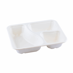 Suikerriet menutray 227x178x45mm 3-vaks BIO-laminated, kleur wit artikel afbeelding