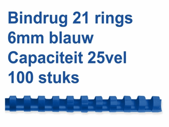 BINDRUG GBC 6MM 21RINGS A4 BLAUW artikel afbeelding
