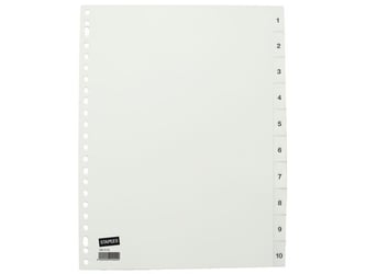Staples Plastic, blanco tabblad, 10-delig, A4, wit (set 10 vel)