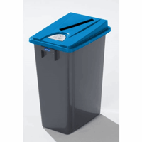 Robuuste verzamelbak voor recyclebaar materiaal met deksel inhoud 60 l, hoog deksel inwerpklep (Breedte: 340 mm; Dekselkleur: blauw; Diepte: 470 mm; Hoogte: 645 mm; Kleur afvalbak: grijs; Uitrusting: met deksel; Uitvoering inworp: inwerpsleuf, afvalpictogrammen)