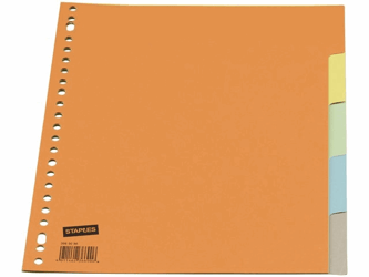 Staples Tabbladen gekleurd karton 23 rings, A4, 5 onbedrukte tabs (set 5 vel) artikel afbeelding