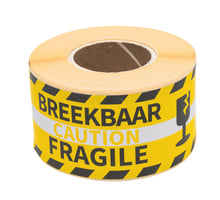 Waarschuwingsetiket Rillprint fragile 46x125mm geel