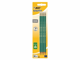 Potlood Bic Evolution ecolutions zeshoekig HB met gumtop blister à 4 stuks