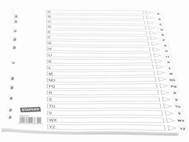 Staples Tabbladen wit karton 11 rings, A4, bedrukte tabs, A-Z (set 20 vel)