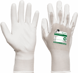 Ultradun, licht in gewicht en doorlaatbare nylon handschoenen gedipt in PU, perfecte ergonomie, hoge vingergevoeligheid. Elastisch manchet. artikel afbeelding