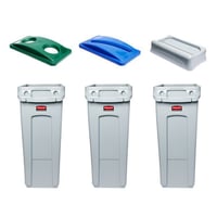 Sorteerstation voor kringloopmateriaal, set van 3 SLIM JIM® inhoud 3x60 l blikinworp/papierinworp/tuimeldeksel