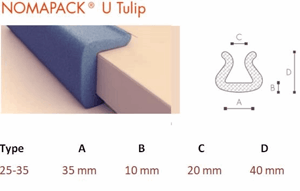 Nomapack 3002257 U-Tulip Schuimprofiel, 25-35, Blauw, 2 meter (Doos 120 stuks)