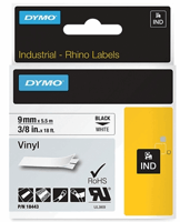 Labeltape Dymo Rhino 18443 9mmx5.5m vinyl zwart op wit