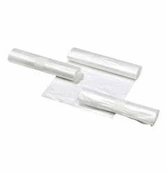 Zakken. Materiaal LDPE. Breedte 60 cmx Lengte 70 cm. Inhoud 50 liter. Dikte 30 micron. Kleur Transparant. Verpakt per 20 rol á 25 zakken artikel afbeelding