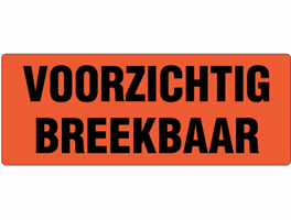 Gevarenetiket A3, 90X48mm rood opdruk zwart. Bedrukking Voorzichtig Breekbaar