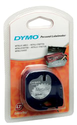 Dymo Letratag labeltape 91208 plastic 12mm x 4 m zwart op zilver