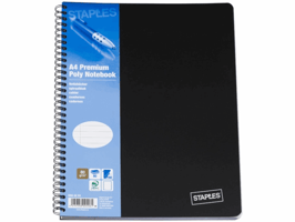 Staples Premium spiraalblok A4+, 4-gaats, gelijnd, zwart