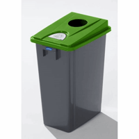 Robuuste verzamelbak voor recyclebaar materiaal met deksel inhoud 60 l, hoog deksel inwerpklep (Breedte: 340 mm; Dekselkleur: groen; Diepte: 470 mm; Hoogte: 645 mm; Kleur afvalbak: grijs; Uitrusting: met deksel; Uitvoering inworp: ronde inwerpopening, afvalpictogrammen)