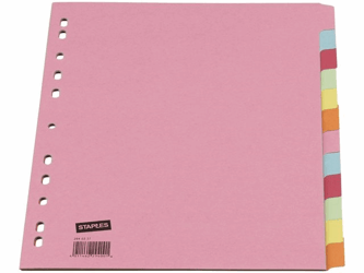 Staples 12 tabbladen, A4, manilakarton, assorti artikel afbeelding