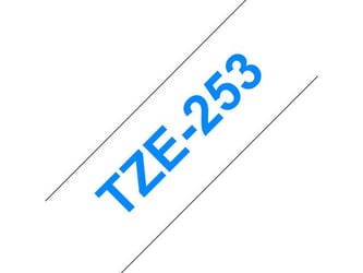 Brother TZe-253 Tape, 24 mm x 8 m, Blauw op Wit artikel afbeelding