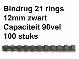 BINDRUG FELLOWES 12MM 21RINGS A4 ZWART artikel afbeelding