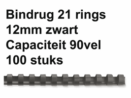 Bindrug GBC 12mm 21rings A4 zwart 100 stuks