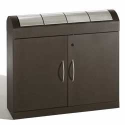 Afvalsorteersysteem van plaatstaal, verzinkt en met poedercoating inhoud 4x45 l, h x b x d = 975x1100x320 mm bak grijsbruin, deksels van roestvast staal