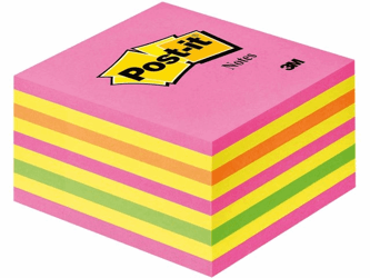 Post-it® Kubus Neon 76 x 76 mm, roze, geel, oranje en groen (blok 450 vel) artikel afbeelding