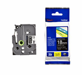 Brother TZe tape voor P-Touch 18 mm, wit op zwart artikel afbeelding