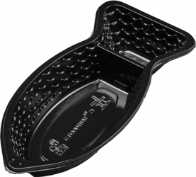C-Foodtray Type 71 203x95x35 PS Zwart Inhoud 230CC. Sausinhoud 60CC. Doosinhoud 1000 St. artikel afbeelding