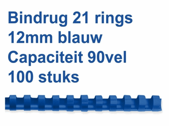 BINDRUG FELLOWES 12MM 21RINGS A4 BLAUW artikel afbeelding