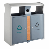 Afvalbak voor kringloopmateriaal voor buiten inhoud 2x39 l, b x h x d = 400x1000x1000 mm grijs
