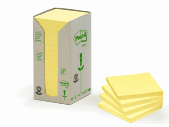 MEMOBLOK 3M POST-IT 654 76X76MM RECYCLE GEEL artikel afbeelding