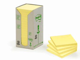 Memoblok 3M Post-it 654 76x76mm recycled pastel geel