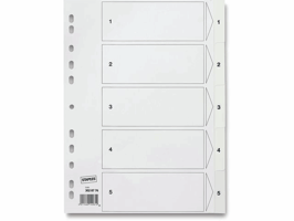 Staples Tabbladen met nummers 1-5, A4, polypropyleen, wit (set 5 vel)