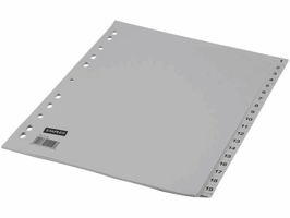 Staples Tabbladen grijs kunststof 11 rings, A4, bedrukte tabs, 1-20 (set 20 vel)