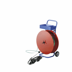 PET-omsnoeringsset met halfautomatisch span- en sluitapparaat bandhaspel verrijdbaar polyesterband 19 mm breed, banddikte 0,85 mm