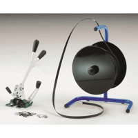 Afroller voor kunststof omsnoeringsband voor bandbreedte 13 of 16 mm, draagbaar kern-Ø 62 mm