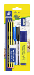 Potlood Staedtler Noris HB blister à stuks met 2 balpennen, markeerstift, gum en slijper