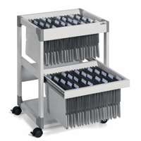 Hangmappenwagen MULTI DUO voor 80 mappen, 2 etages met laden lichtgrijs